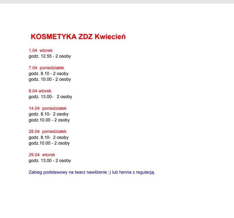 Grafik warsztatów kosmetycznych w m-cu kwietniu 2025 r.