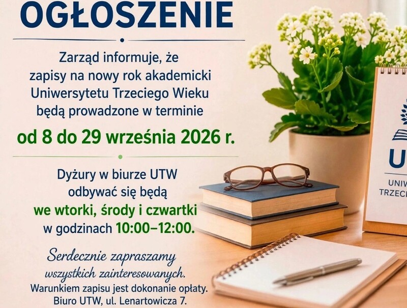 Przypomnienie o zapisach do UTW