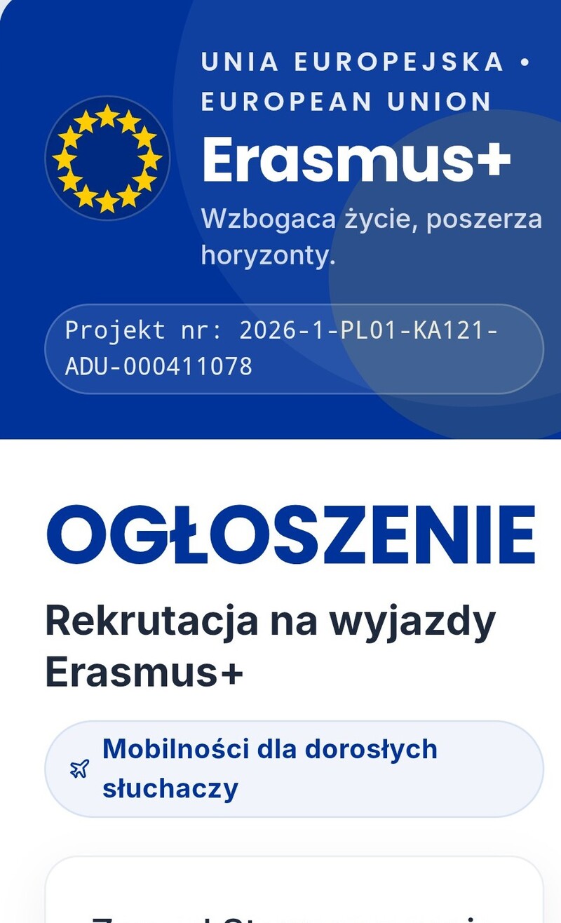 OGŁOSZENIE Rekrutacja na wyjazdy Erasmus+