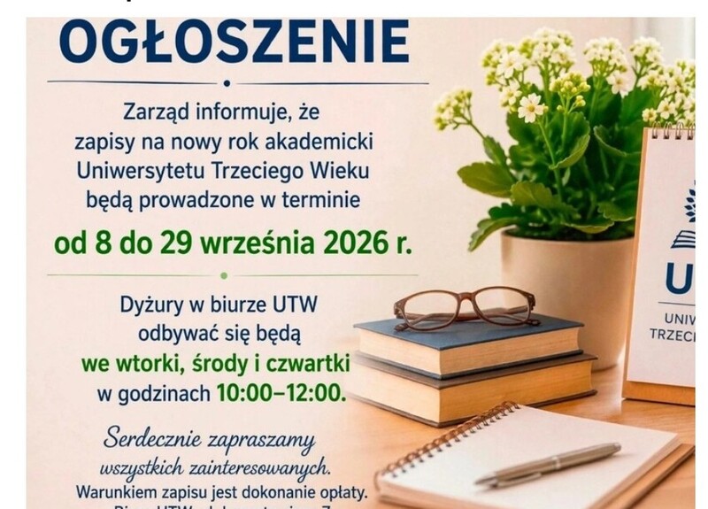 Ważne przypomnienie dla słuchaczy UTW - ostatni termin wpłat