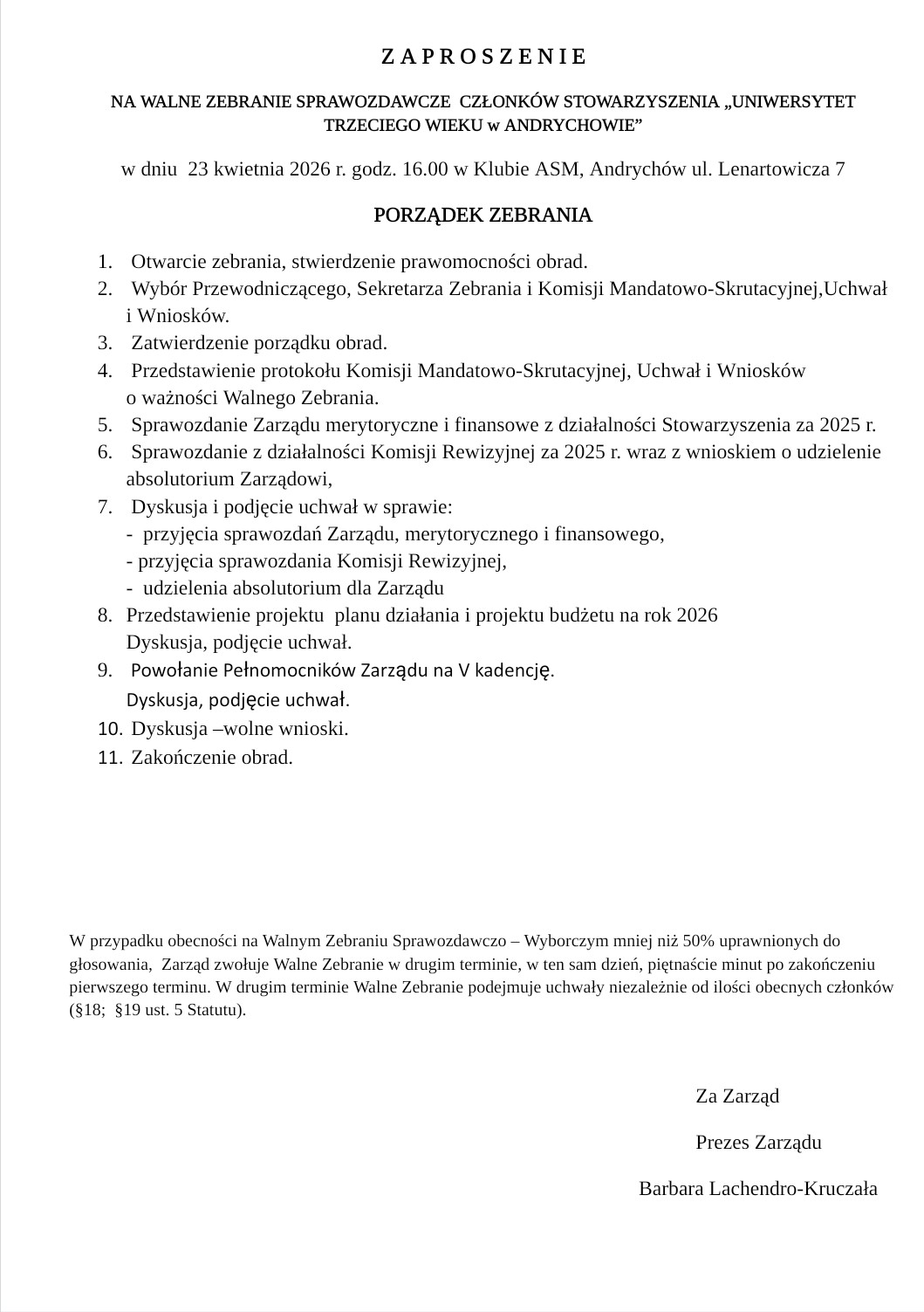 Przypominamy -Zebranie Sprawozdawcze 23.04.266