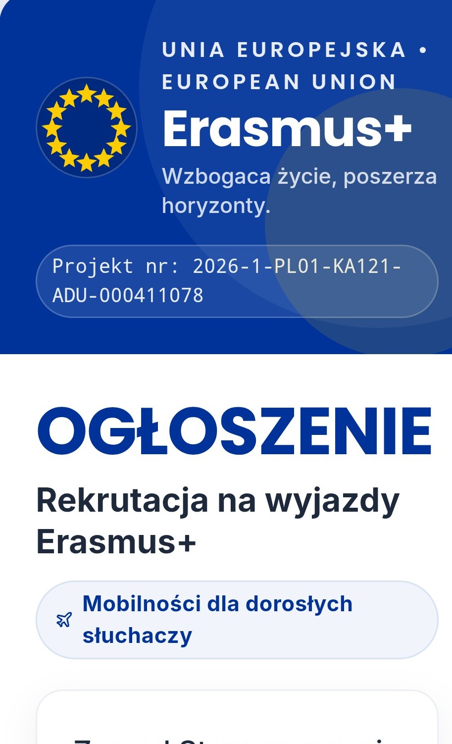 OGŁOSZENIE Rekrutacja na wyjazdy Erasmus+