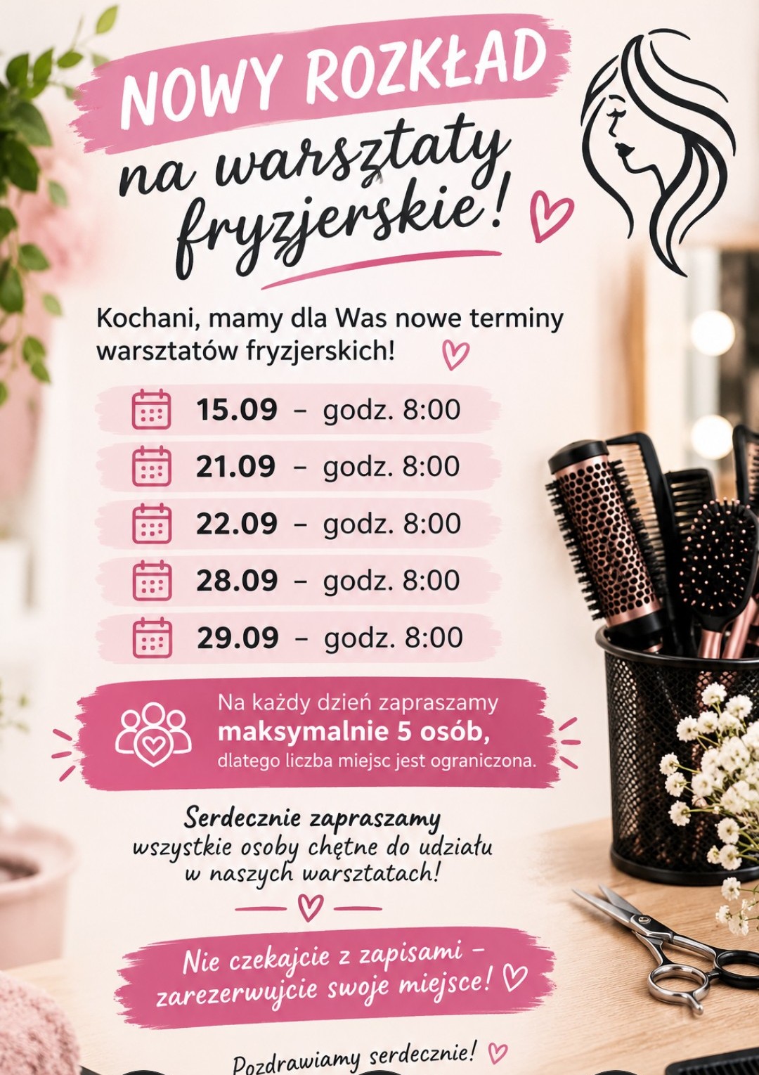 NOWY ROZKŁAD WARSZTATÓW FRYZJERSKICH!