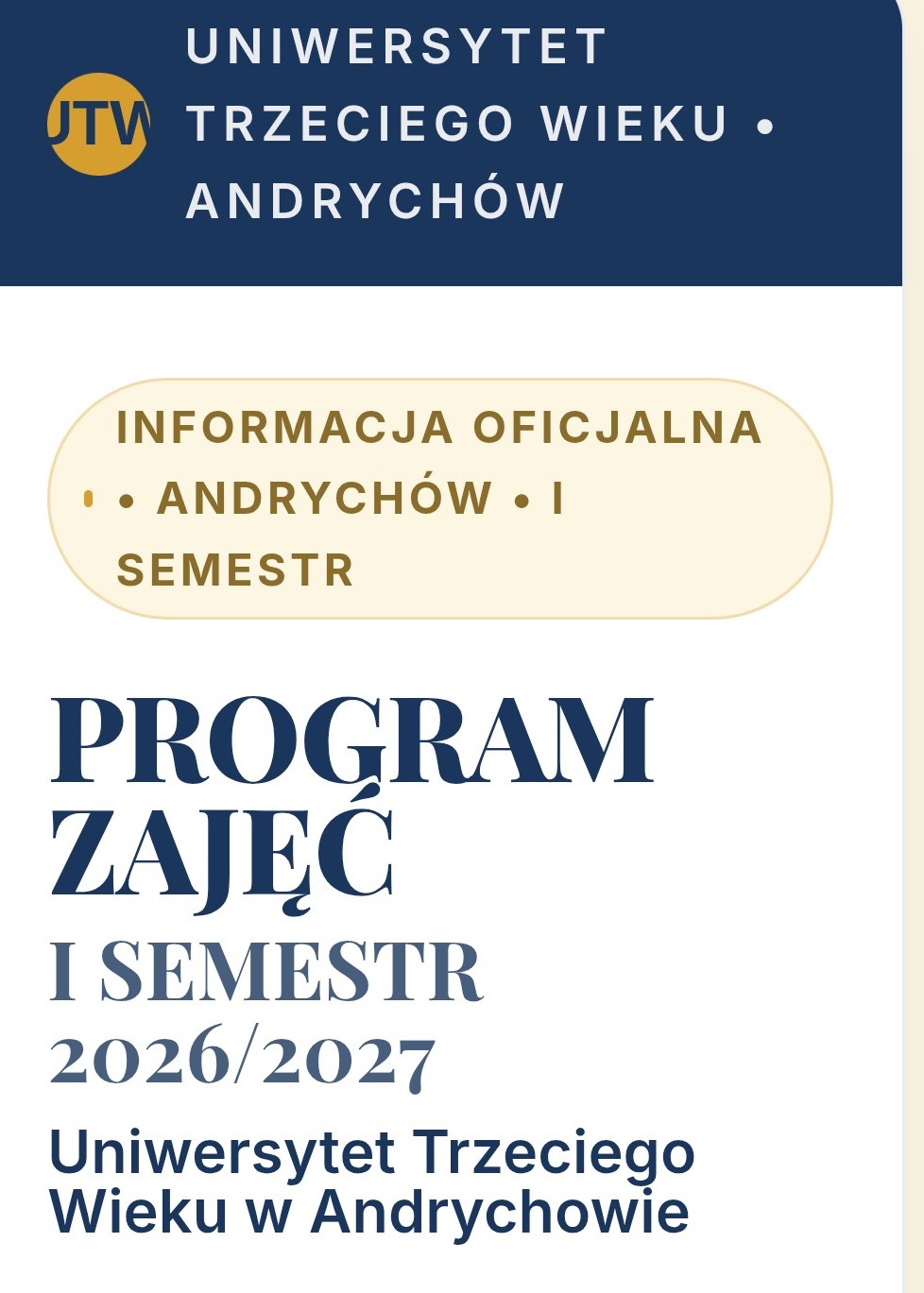 Program zajęć w I sem.2026/27 -Warsztaty tematyczne